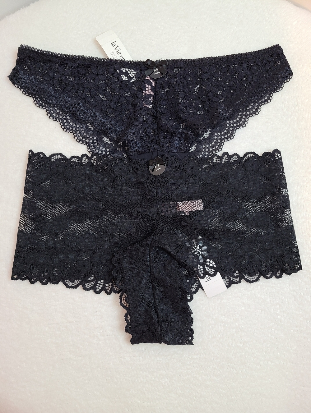 La Vie En Rose 2pk Sexy Sheer Lace Cheeky Panties Size Small Black NWT
